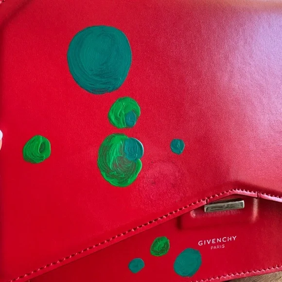 Givenchy Bow Cut Flap Bag Leather Medium Red Shoulder project bag purse - Picture 4 of 16